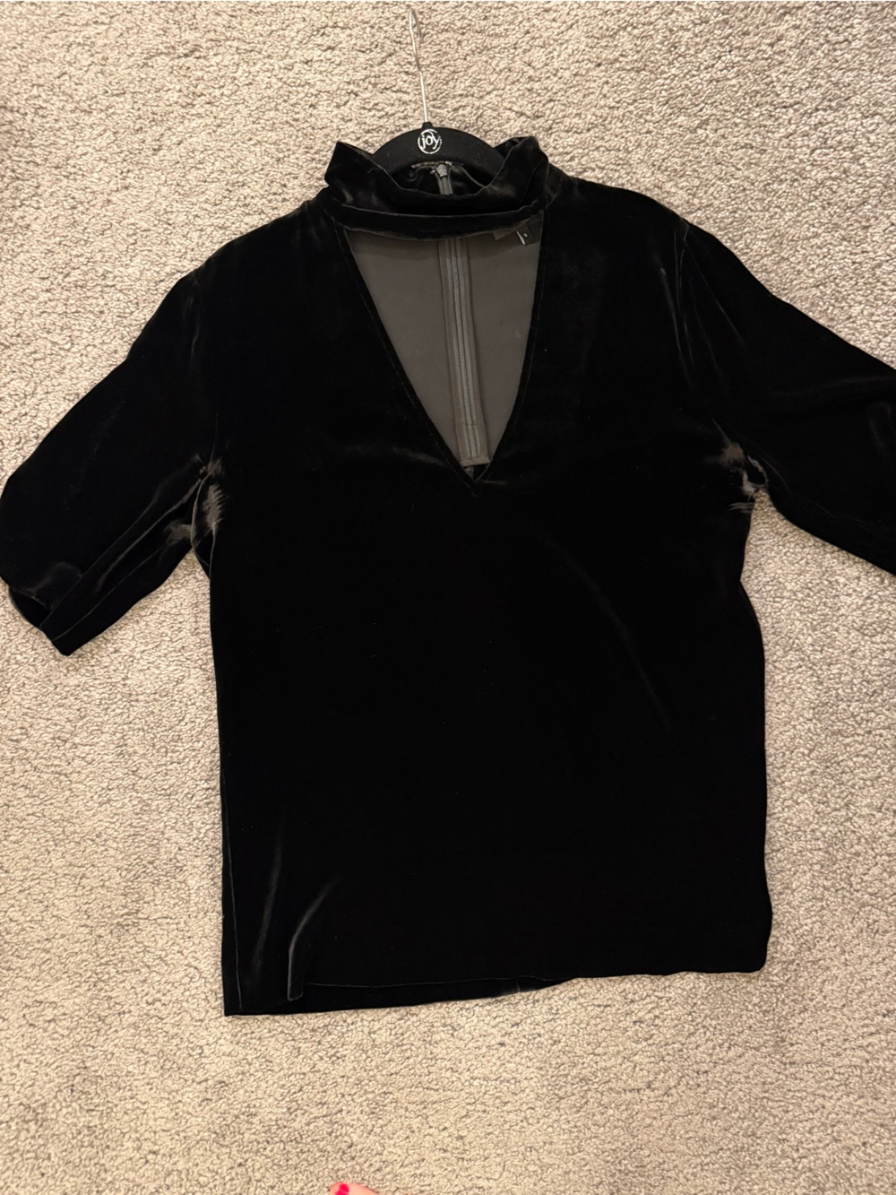 Theory Black Velvet Mock Neck Top with Keyhole
